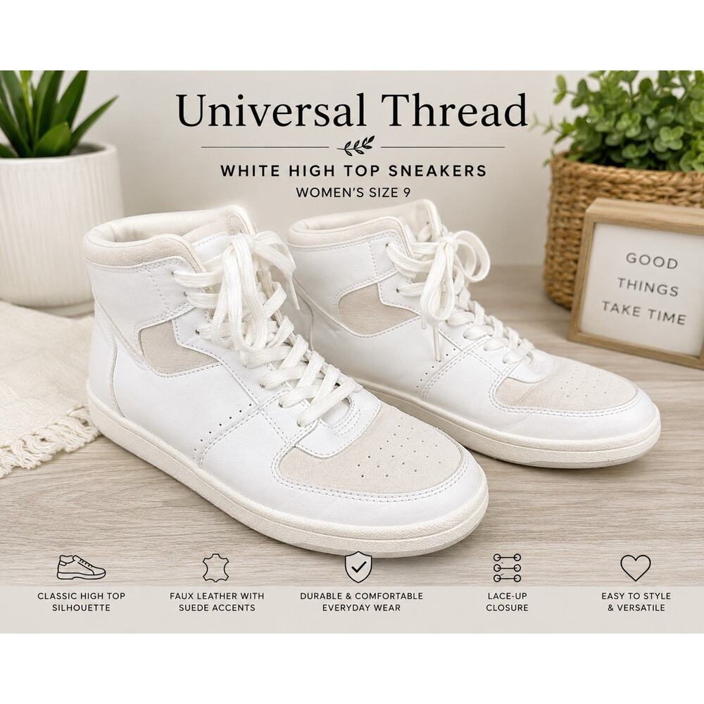 Universal Thread White High Top Sneakers Women’s Size 9 Lace Up Casual Shoes